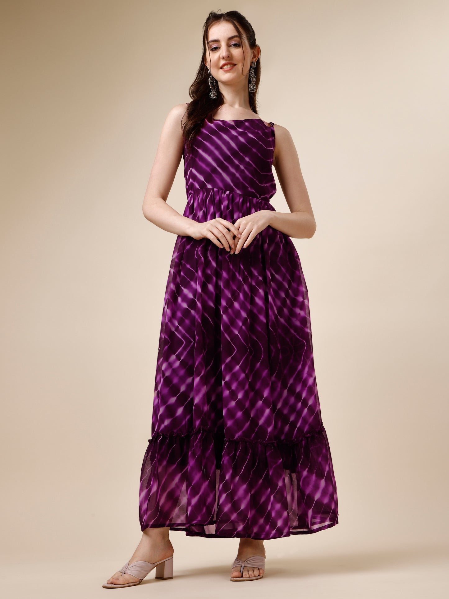 Purple Tie and Dyed Georgette Maxi Dress for Women 