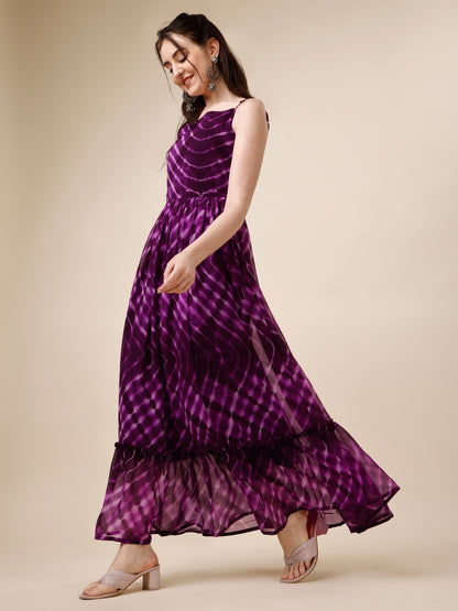 Purple Tie and Dyed Georgette Maxi Dress for Women 