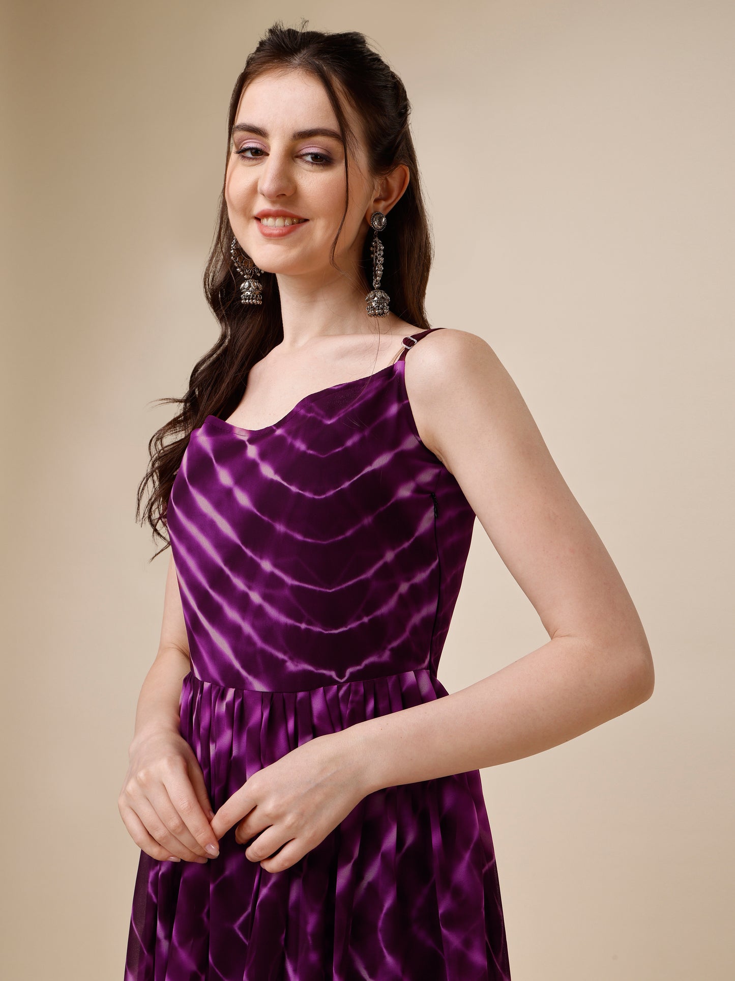 Purple Tie and Dyed Georgette Maxi Dress for Women 