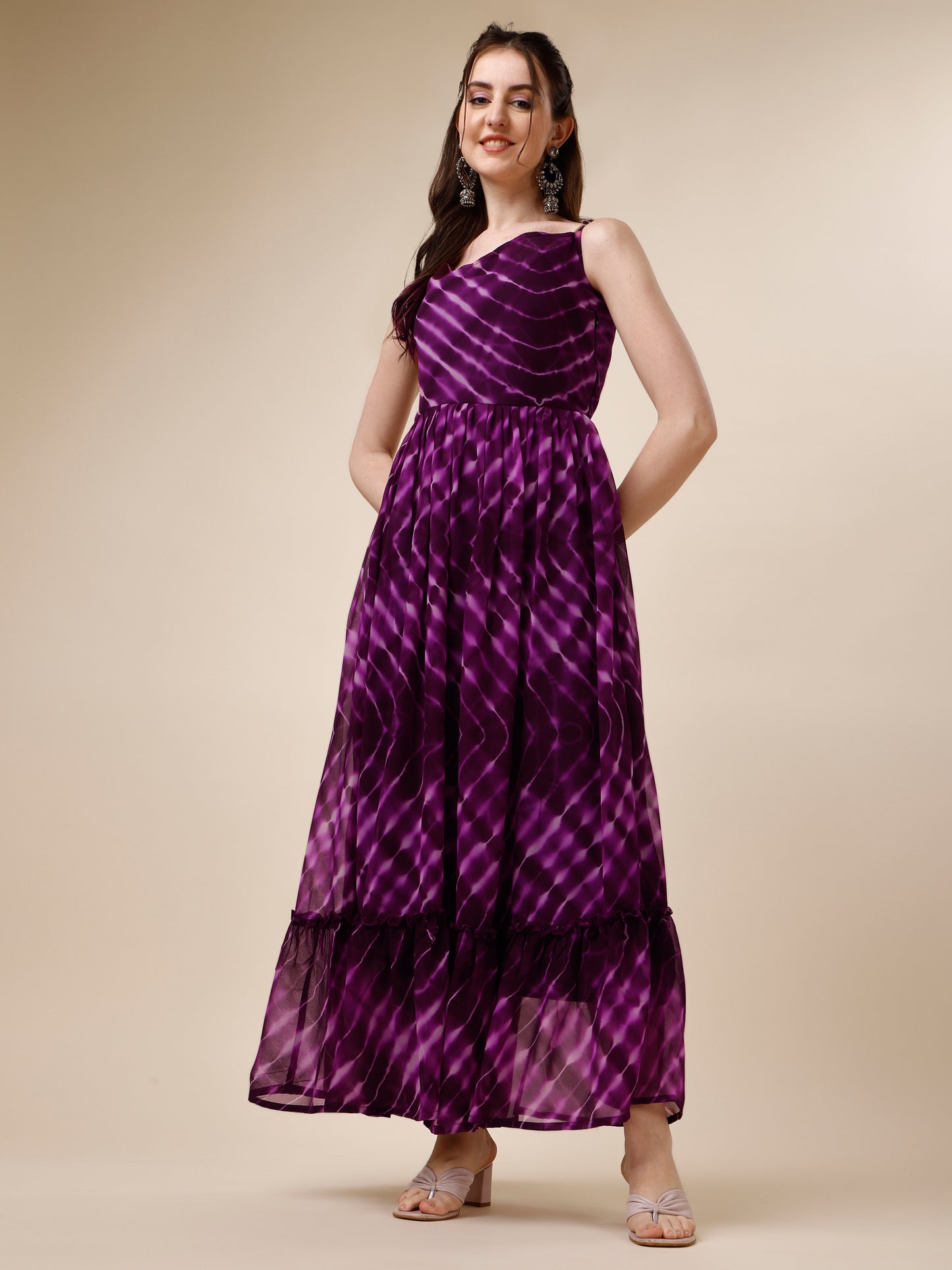 Purple Tie and Dyed Georgette Maxi Dress for Women 