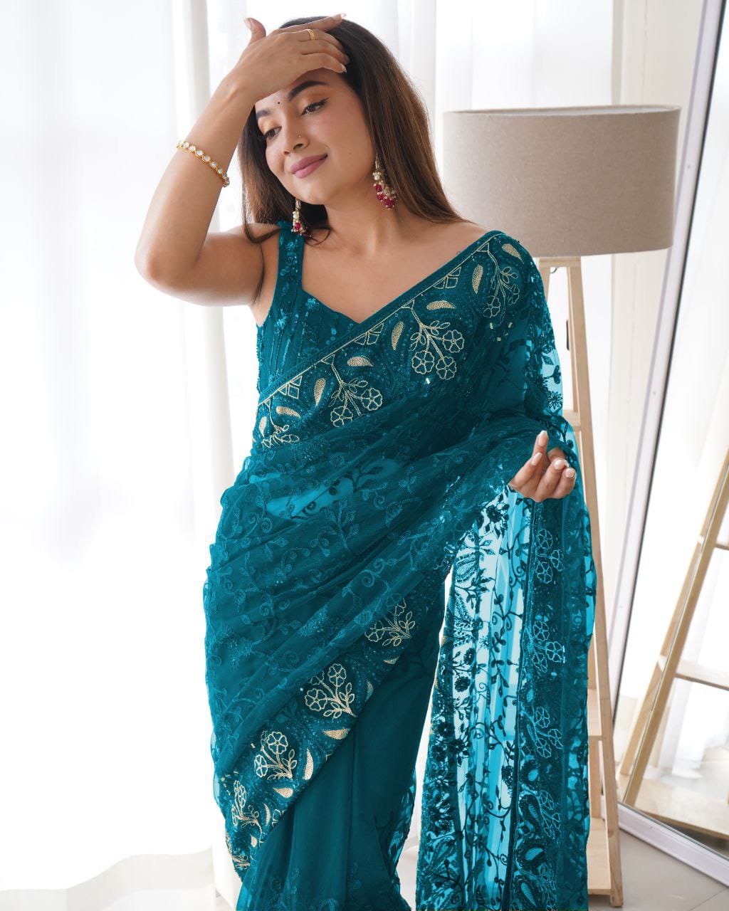 Rama Soft Net Embroidery Saree for Women 