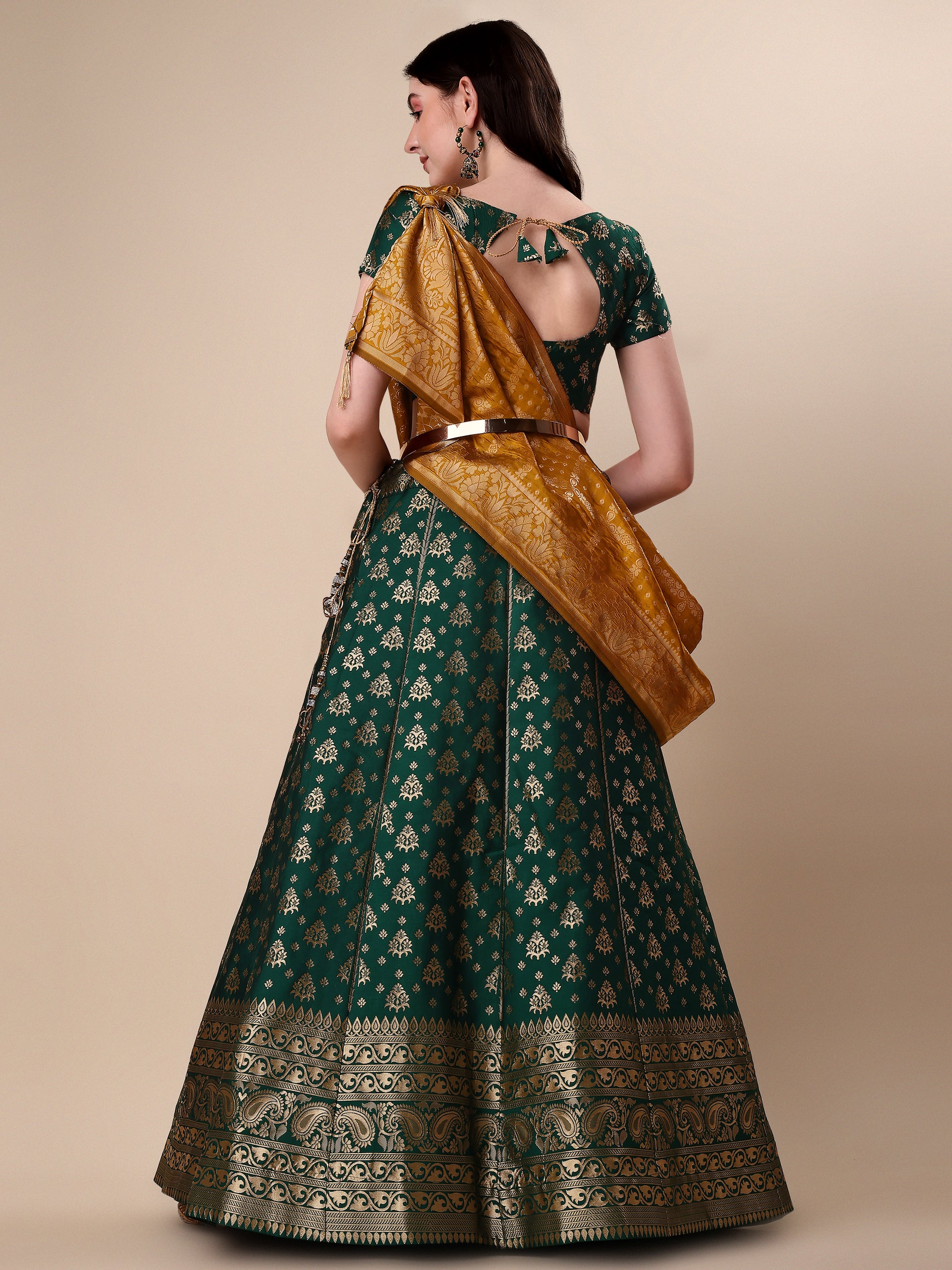 Green Banarasi Silk Jacquard Lehenga Choli 