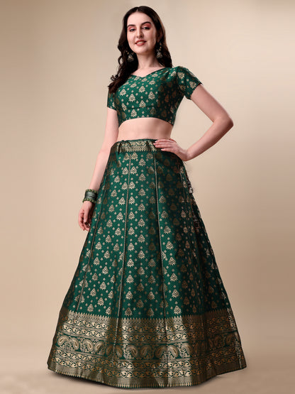 Green Banarasi Silk Jacquard Lehenga Choli 