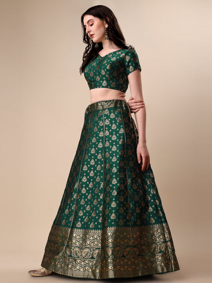 Green Banarasi Silk Jacquard Lehenga Choli 