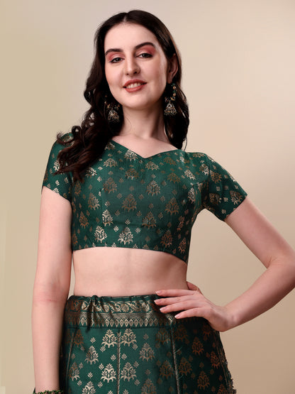 Green Banarasi Silk Jacquard Lehenga Choli 