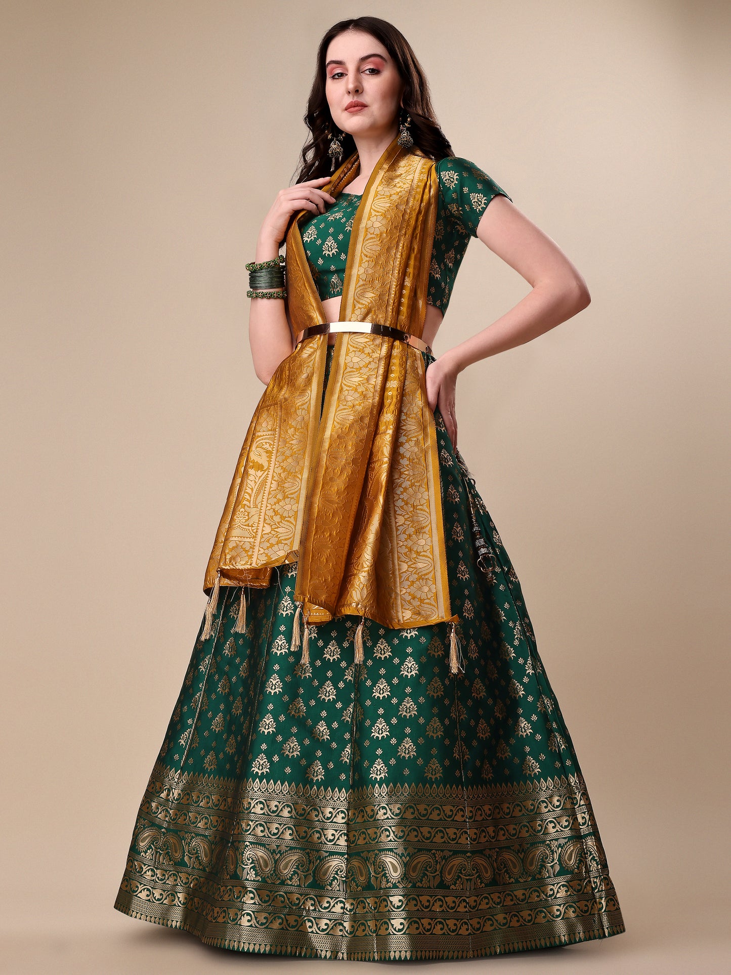 Green Banarasi Silk Jacquard Lehenga Choli 