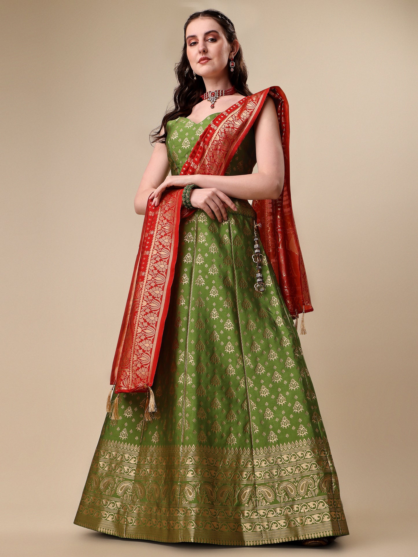 Mehendi Green Banarasi Silk Jacquard Lehenga Choli 