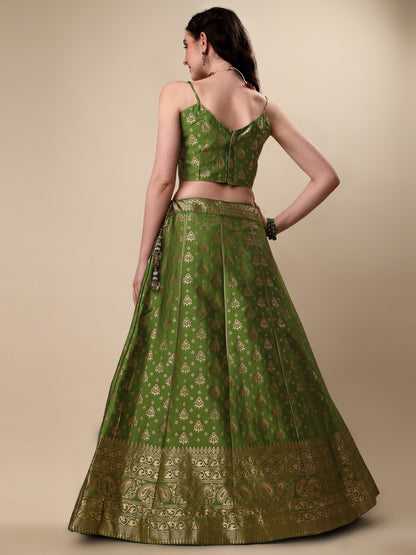 Mehendi Green Banarasi Silk Jacquard Lehenga Choli 