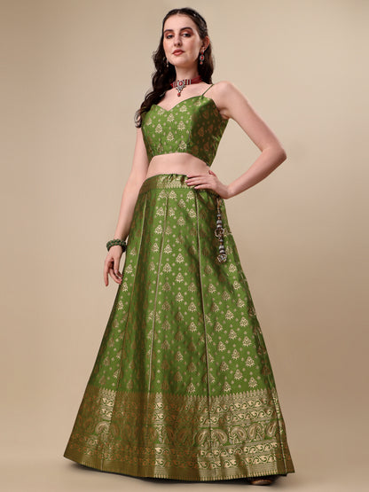 Mehendi Green Banarasi Silk Jacquard Lehenga Choli 