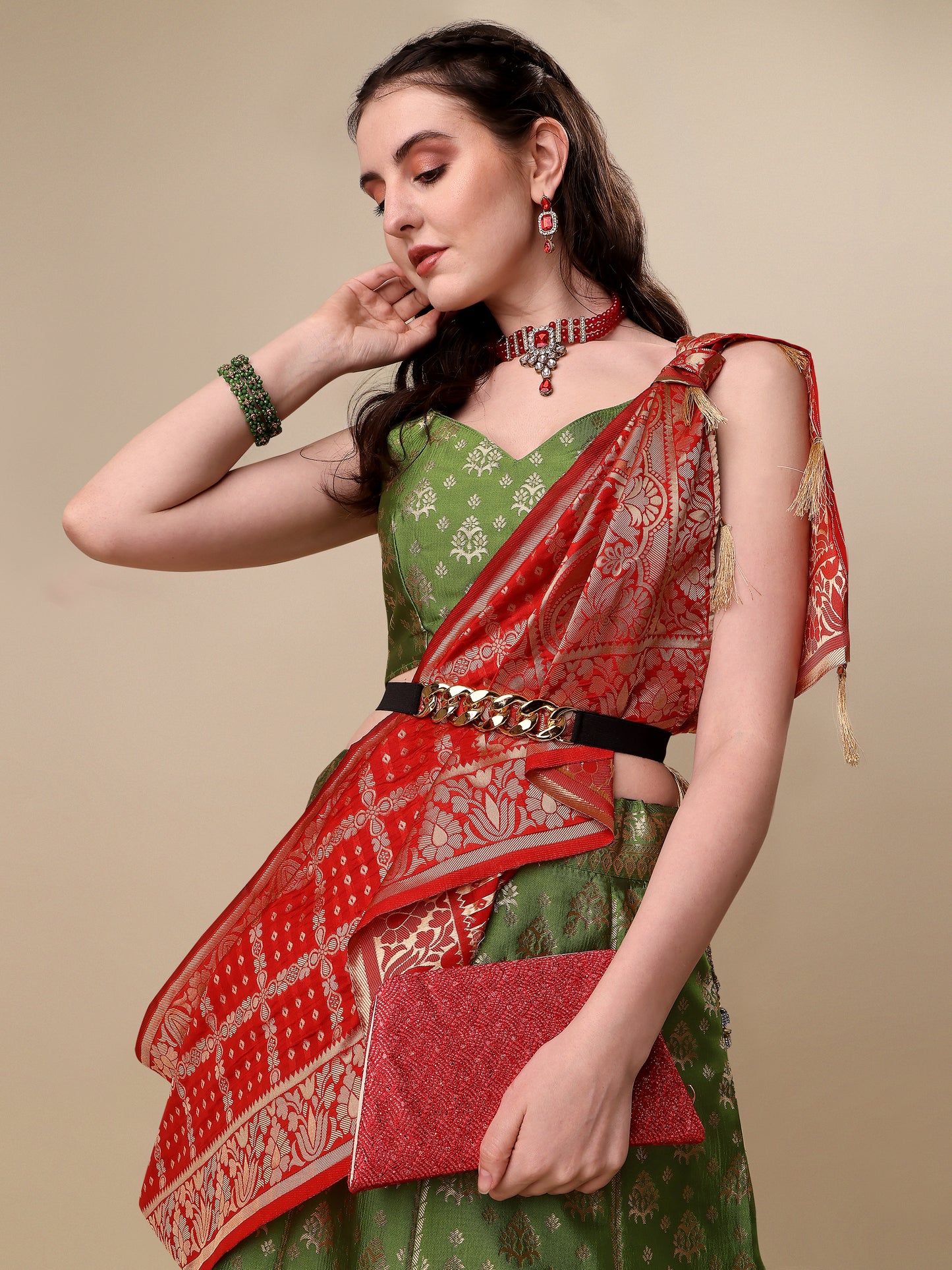 Mehendi Green Banarasi Silk Jacquard Lehenga Choli 