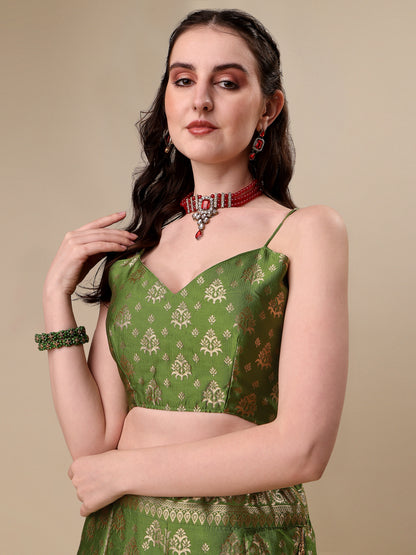 Mehendi Green Banarasi Silk Jacquard Lehenga Choli 