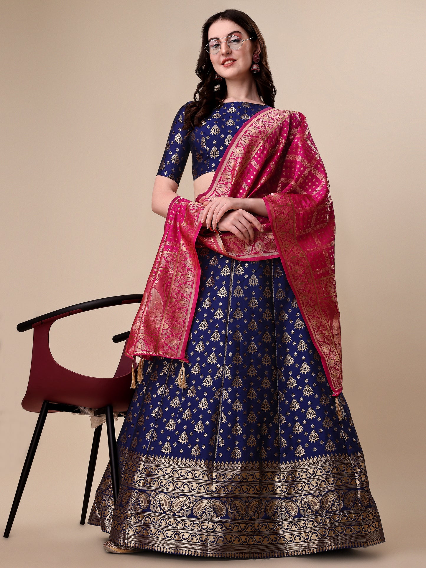 Blue Banarasi Silk Jacquard Lehenga Choli 