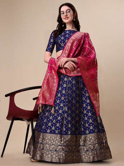 Blue Banarasi Silk Jacquard Lehenga Choli 