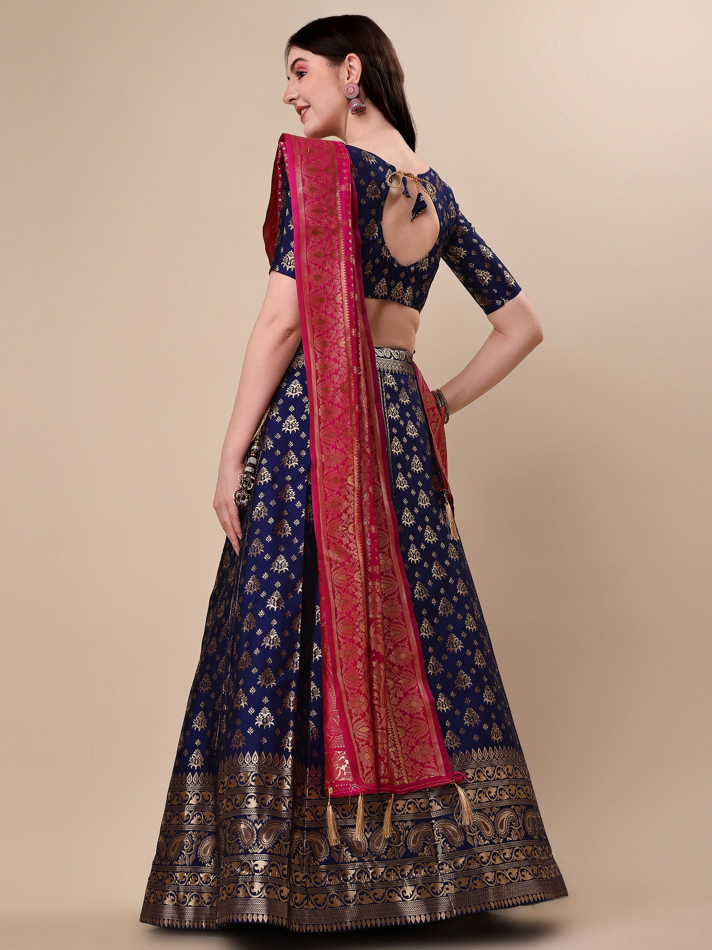 Blue Banarasi Silk Jacquard Lehenga Choli 