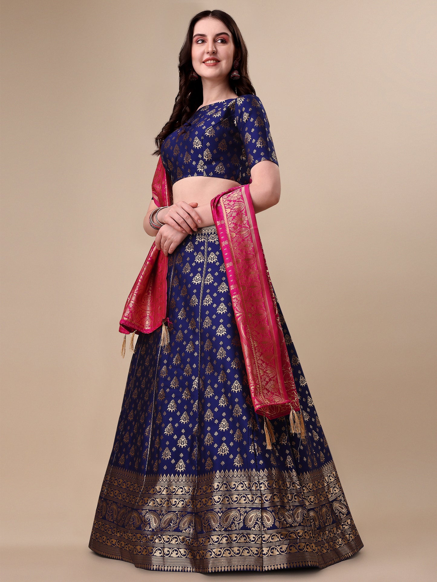 Blue Banarasi Silk Jacquard Lehenga Choli 