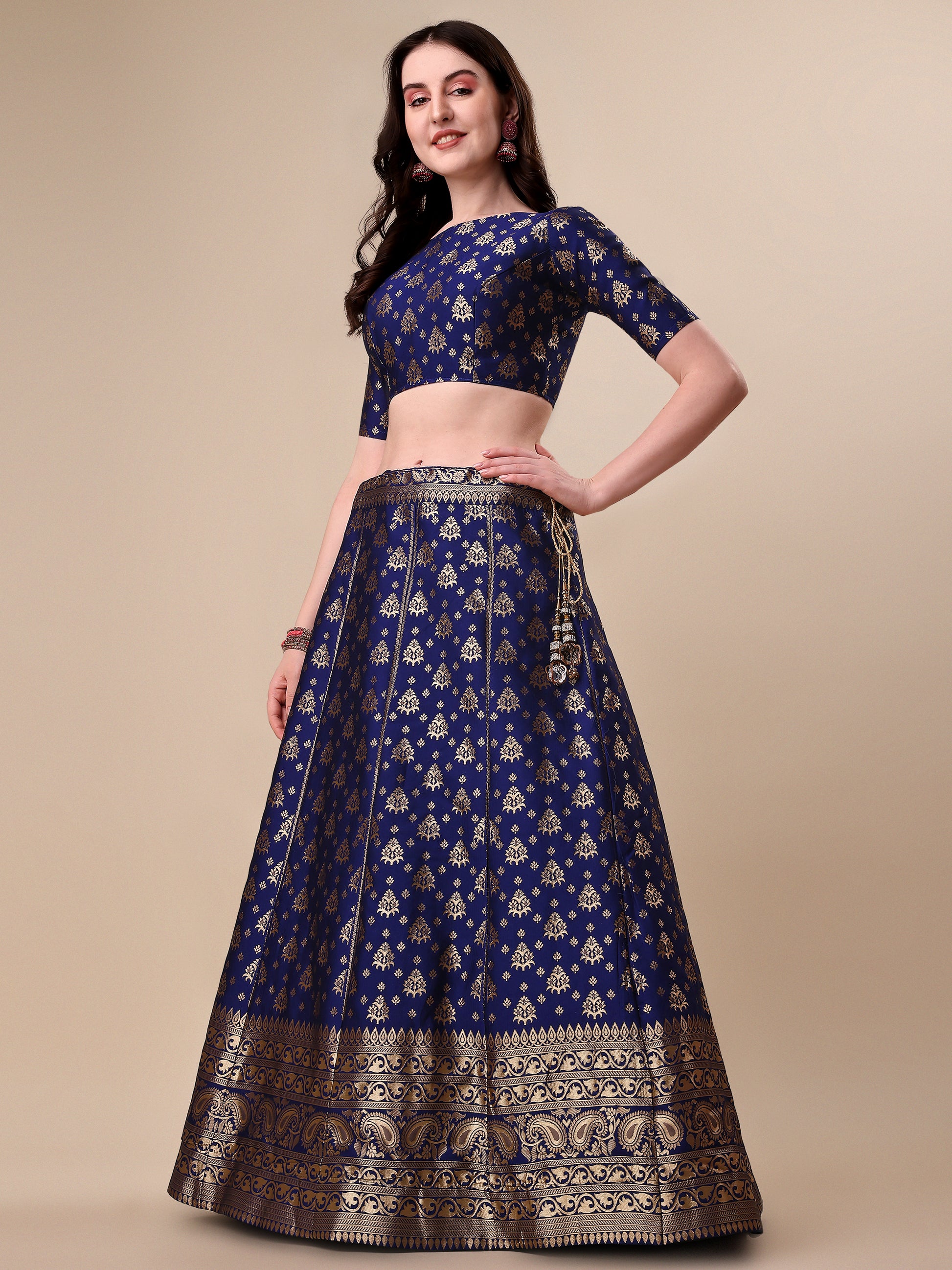 Blue Banarasi Silk Jacquard Lehenga Choli 