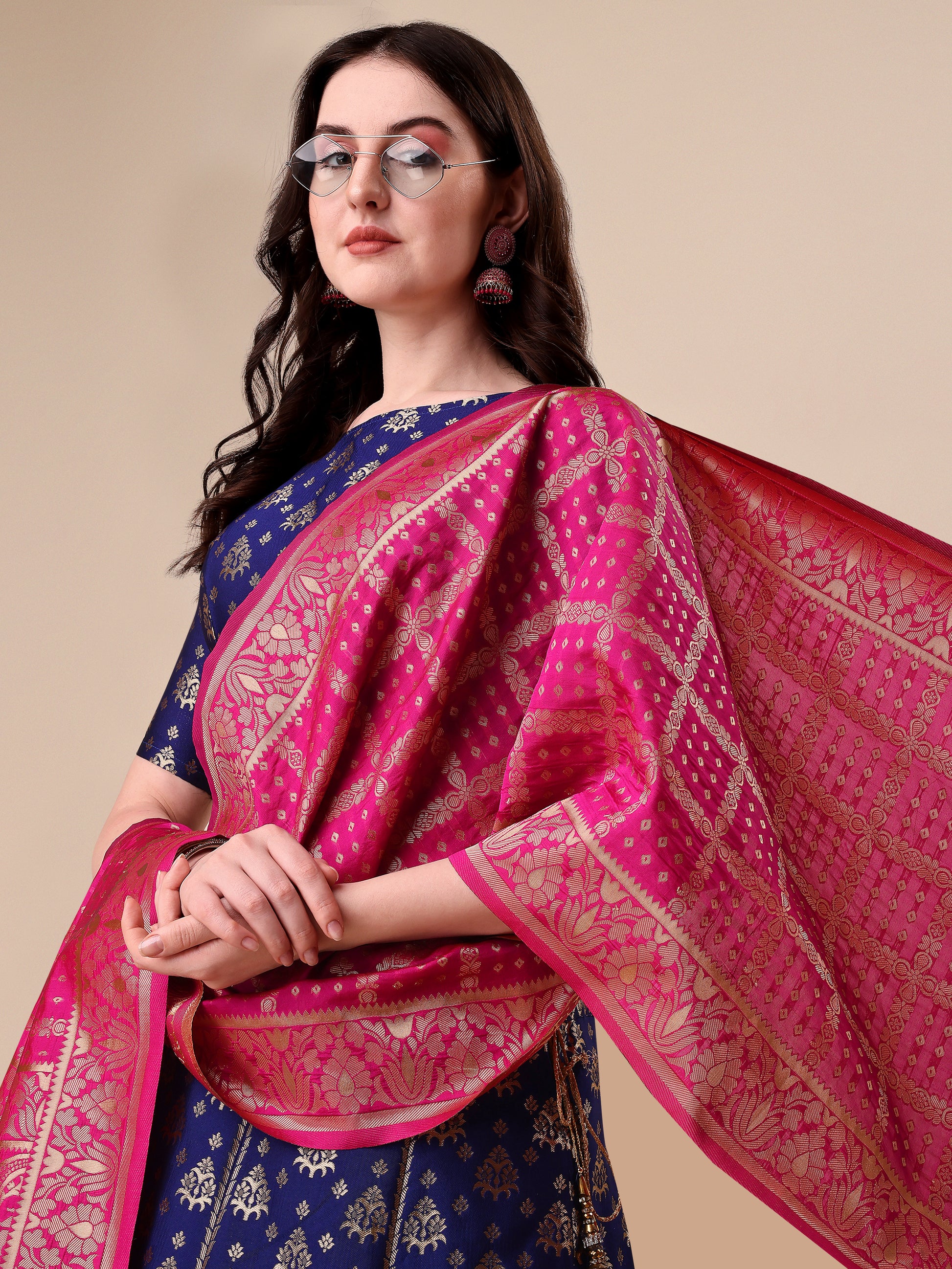 Blue Banarasi Silk Jacquard Lehenga Choli 