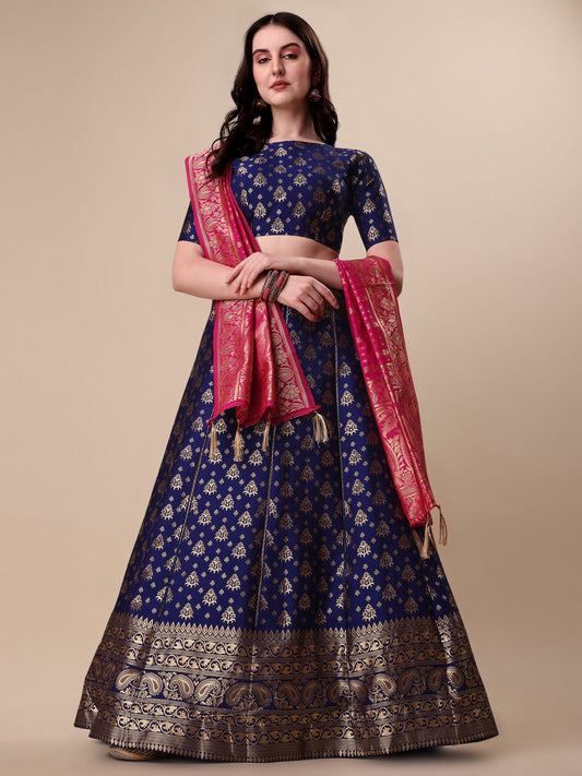 Blue Banarasi Silk Jacquard Lehenga Choli 