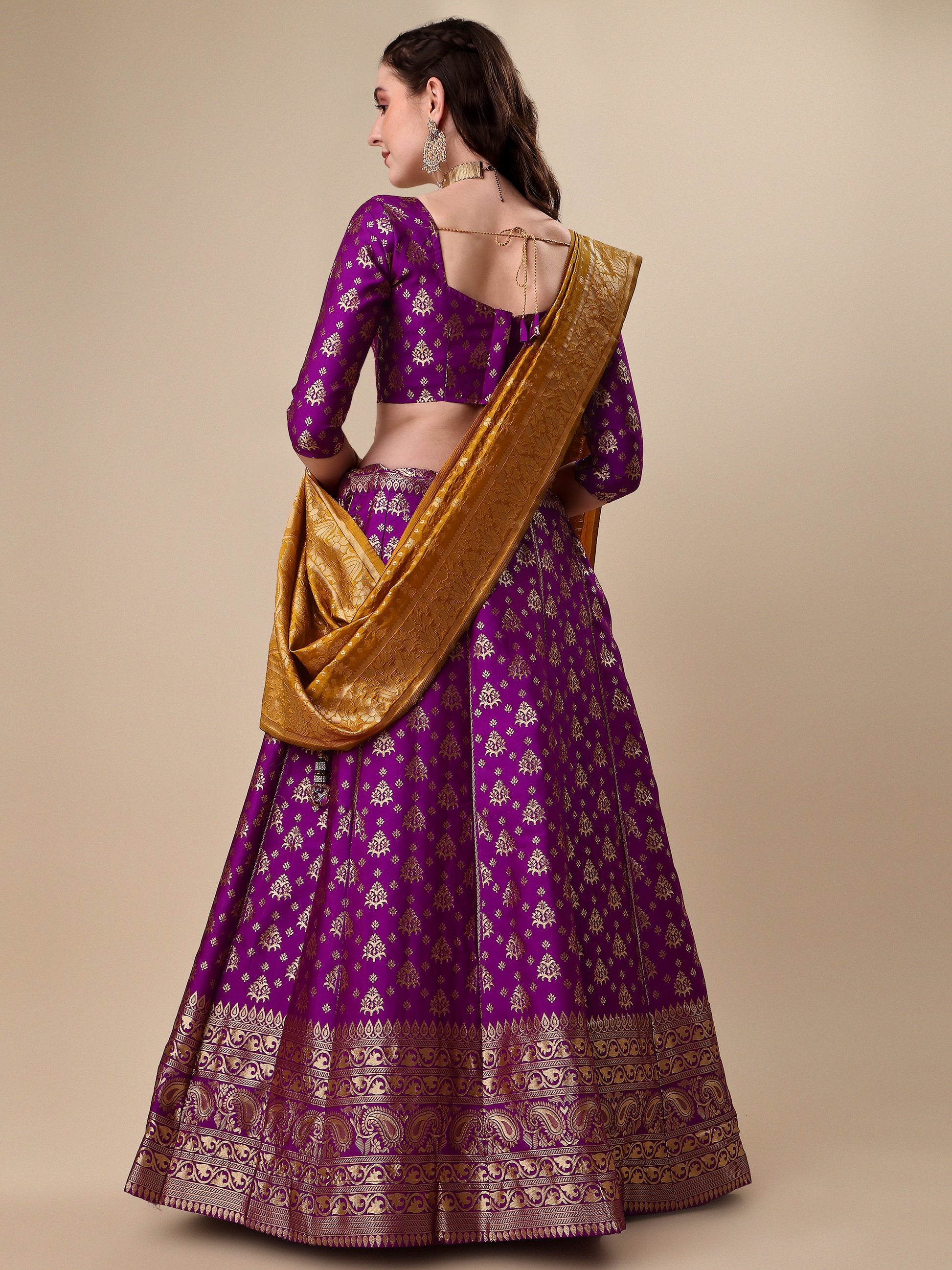 Purple Banarasi Silk Jacquard Lehenga Choli 