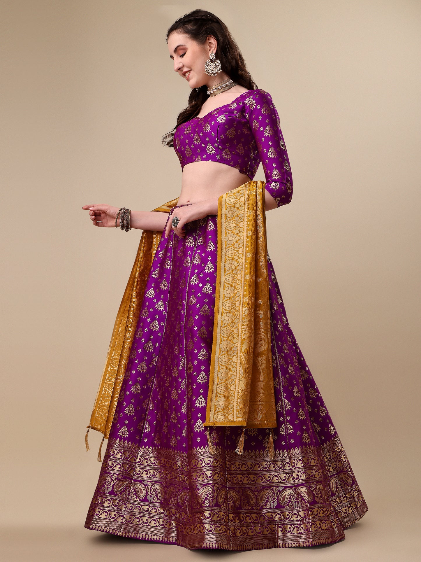 Purple Banarasi Silk Jacquard Lehenga Choli 