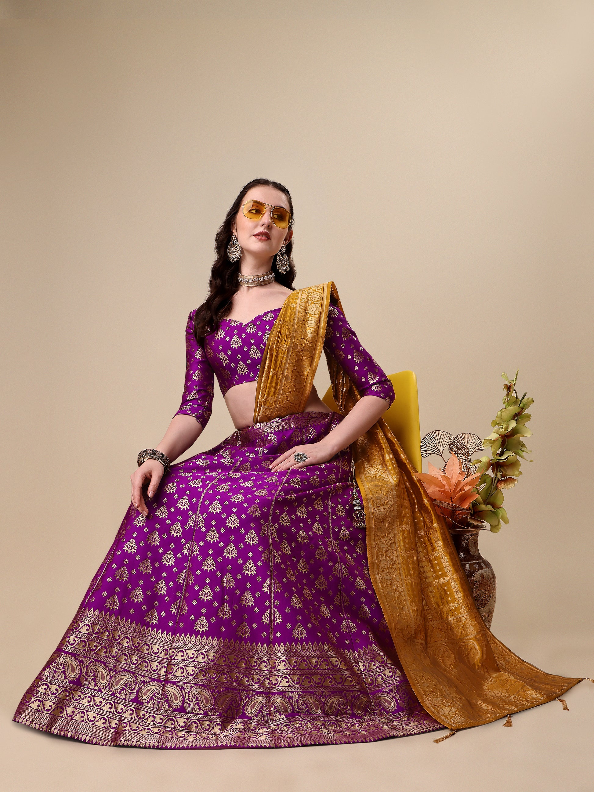 Purple Banarasi Silk Jacquard Lehenga Choli 