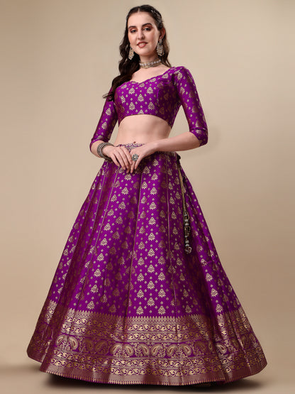 Purple Banarasi Silk Jacquard Lehenga Choli 