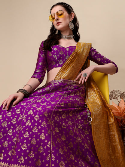 Purple Banarasi Silk Jacquard Lehenga Choli 