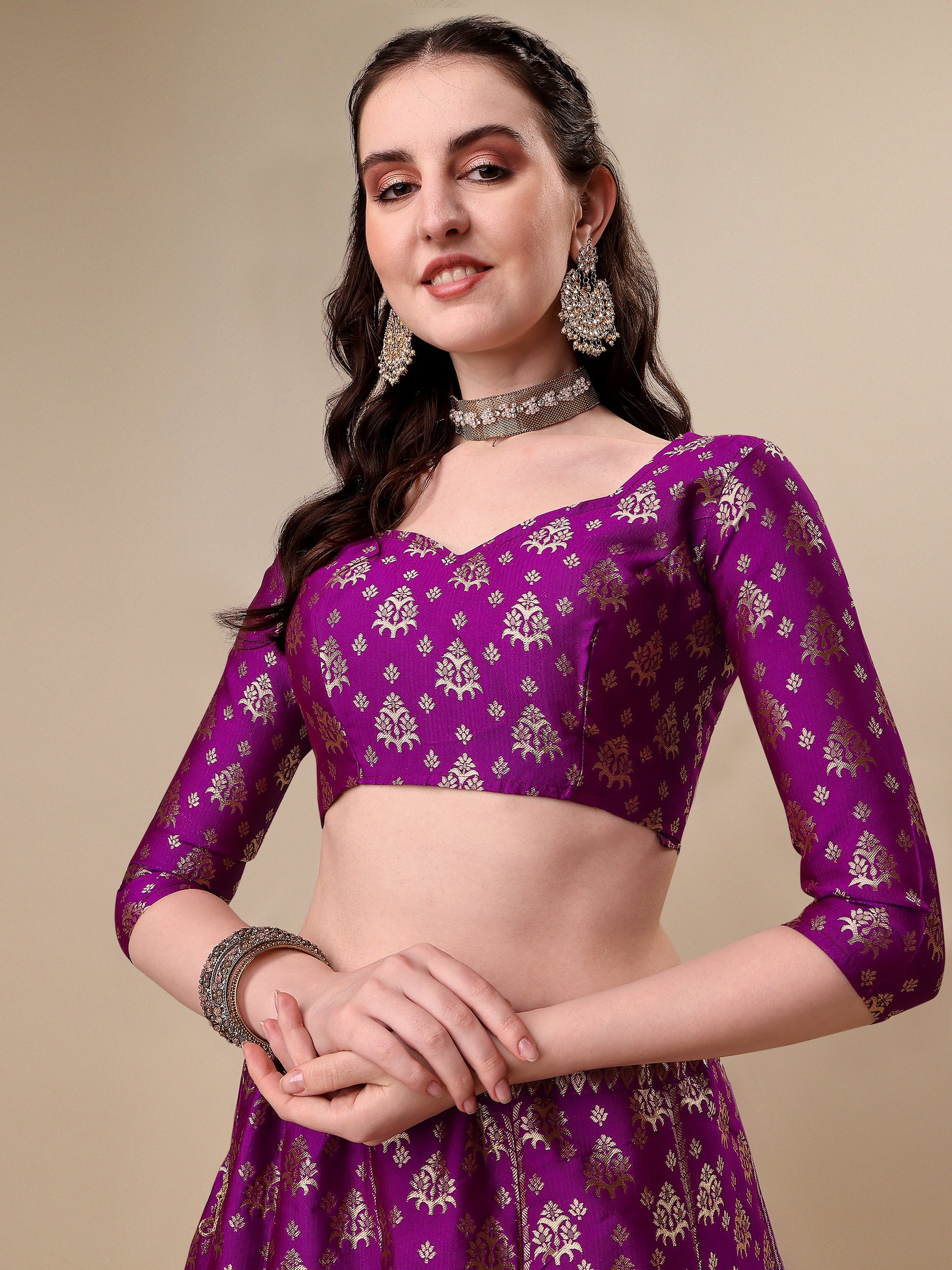 Purple Banarasi Silk Jacquard Lehenga Choli 