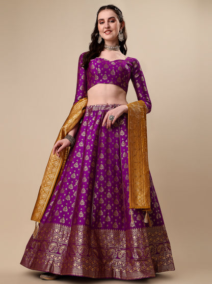 Purple Banarasi Silk Jacquard Lehenga Choli 