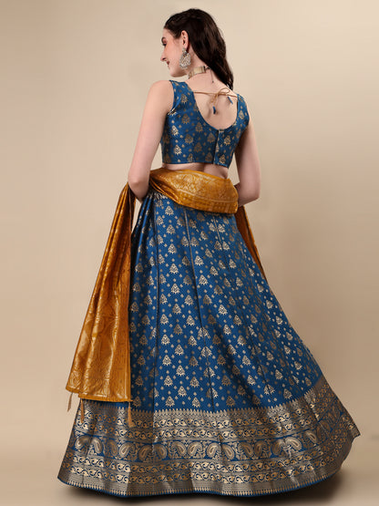 Rama Blue Banarasi Silk Jacquard Lehenga Choli 