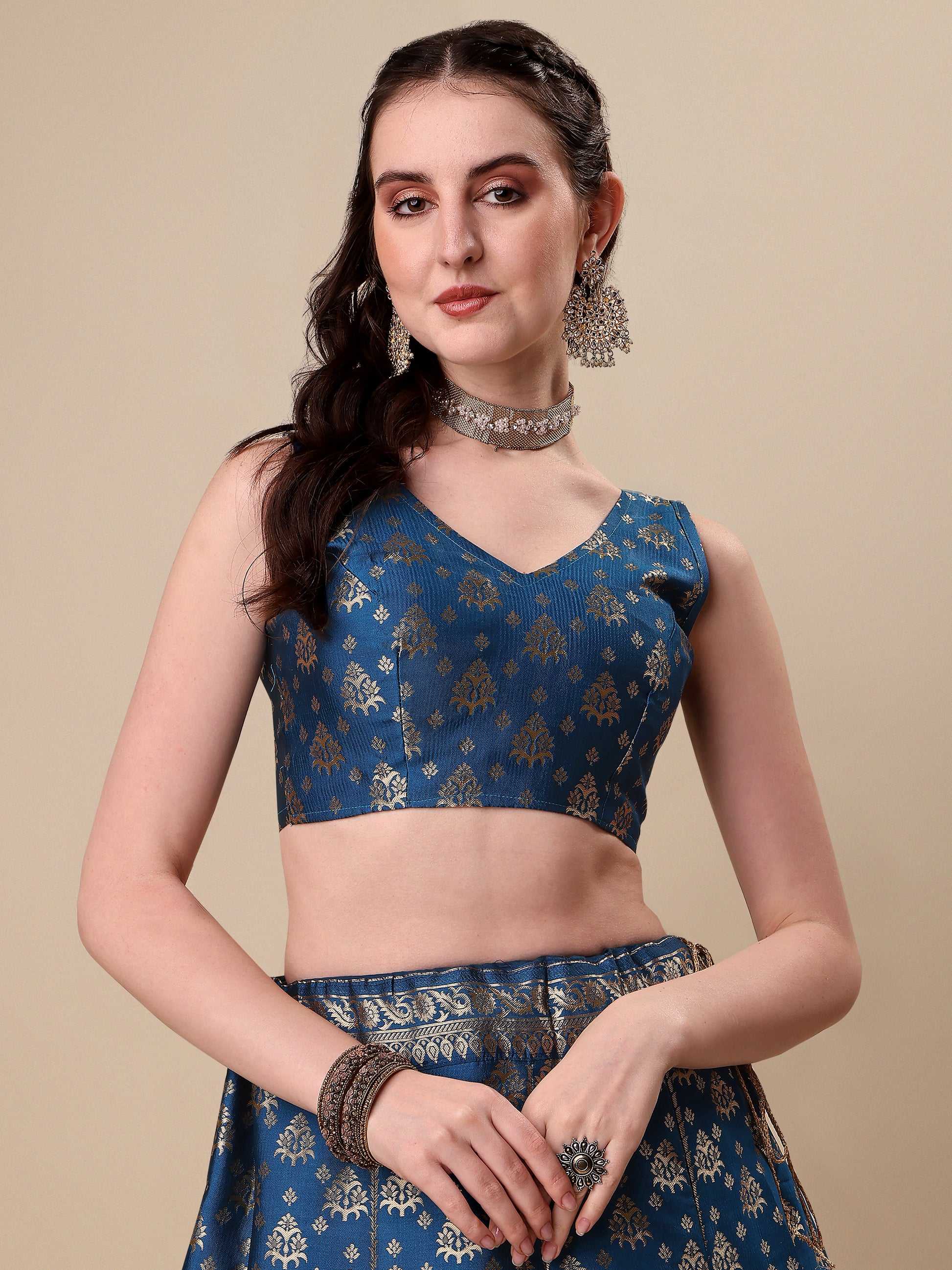 Rama Blue Banarasi Silk Jacquard Lehenga Choli 