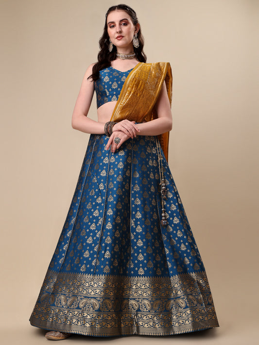 Rama Blue Banarasi Silk Jacquard Lehenga Choli 