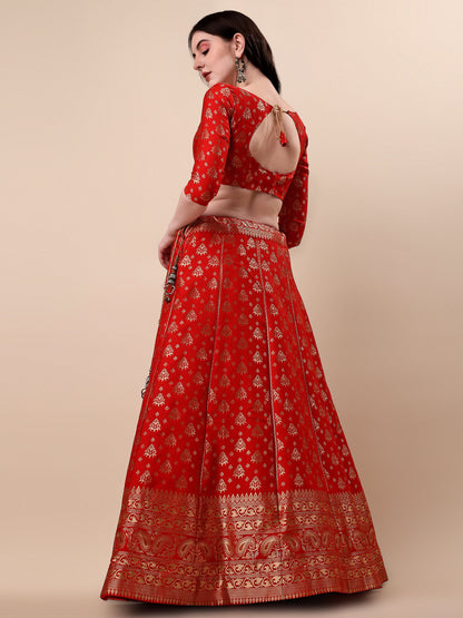 Red Banarasi Silk Jacquard Lehenga Choli 