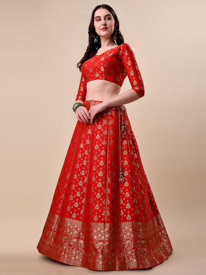 Red Banarasi Silk Jacquard Lehenga Choli 