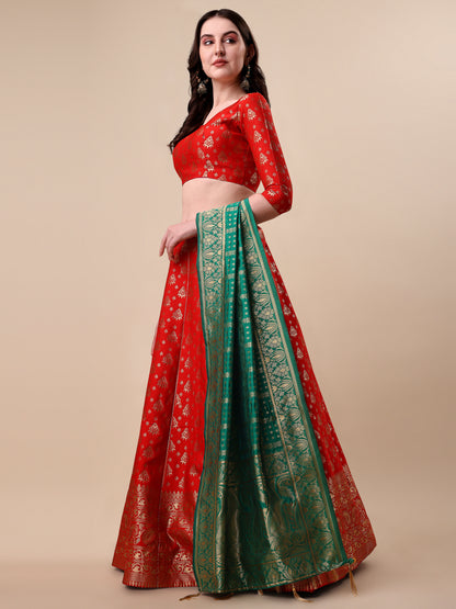 Red Banarasi Silk Jacquard Lehenga Choli 