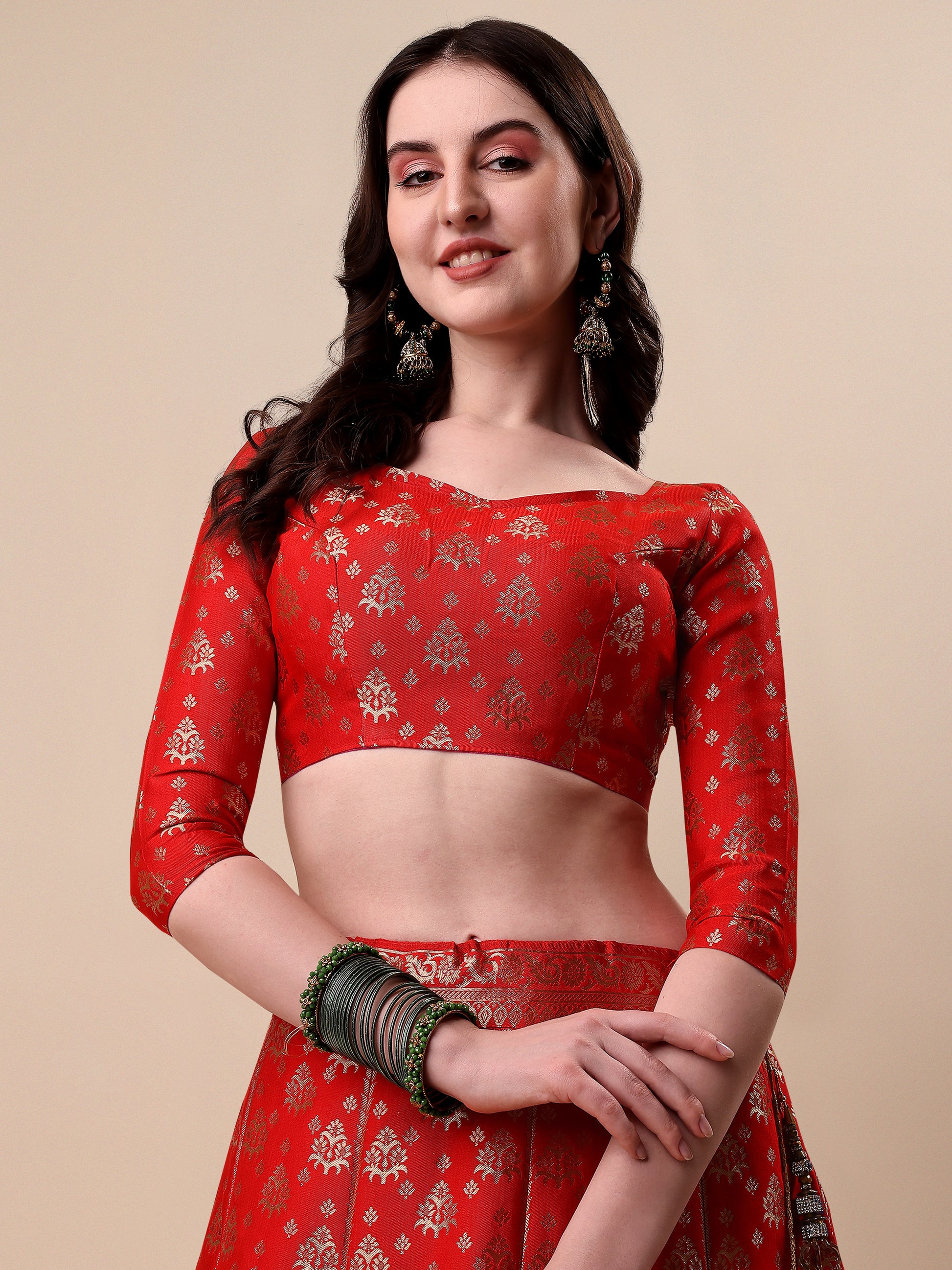 Red Banarasi Silk Jacquard Lehenga Choli 