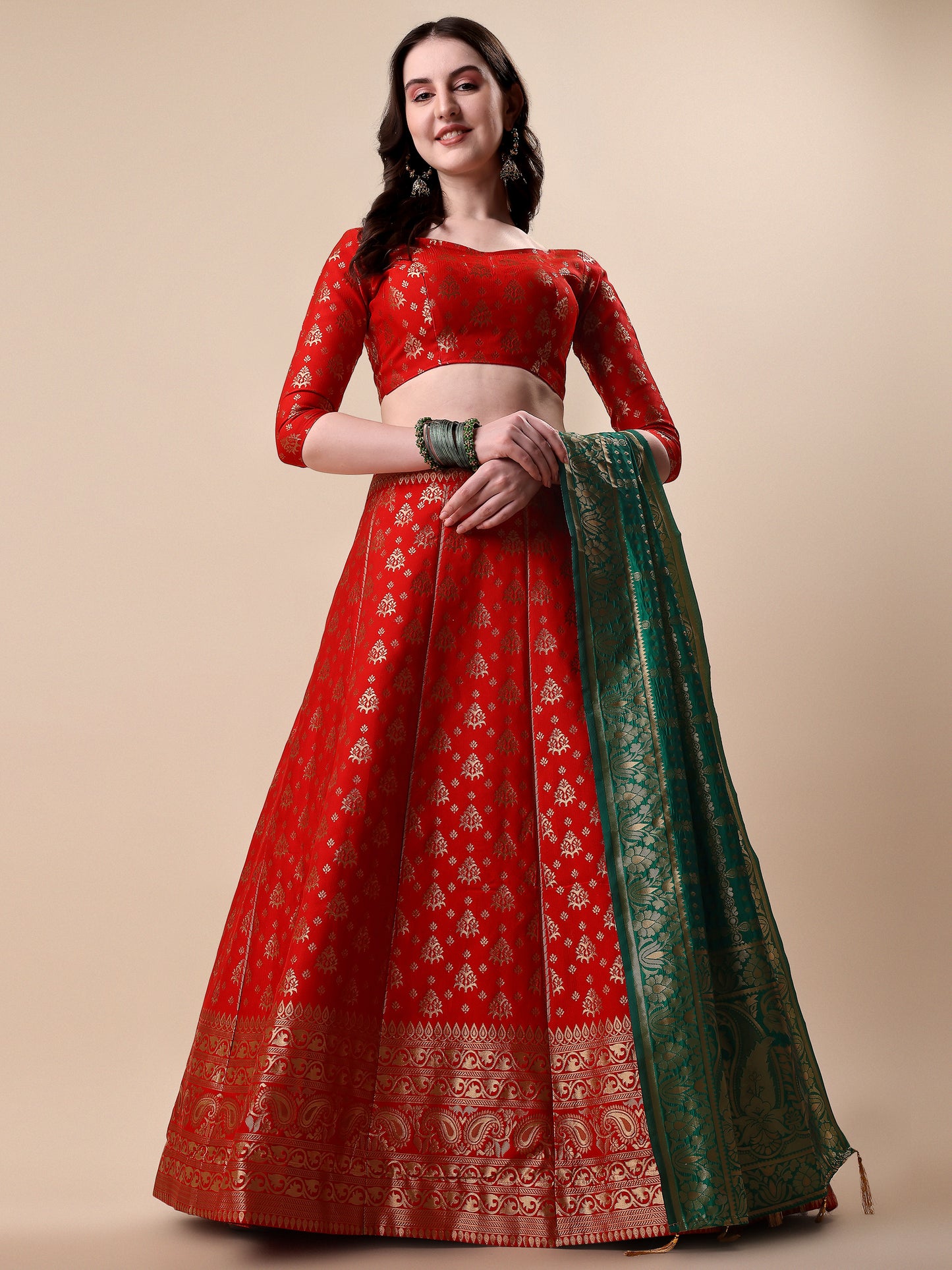 Red Banarasi Silk Jacquard Lehenga Choli 