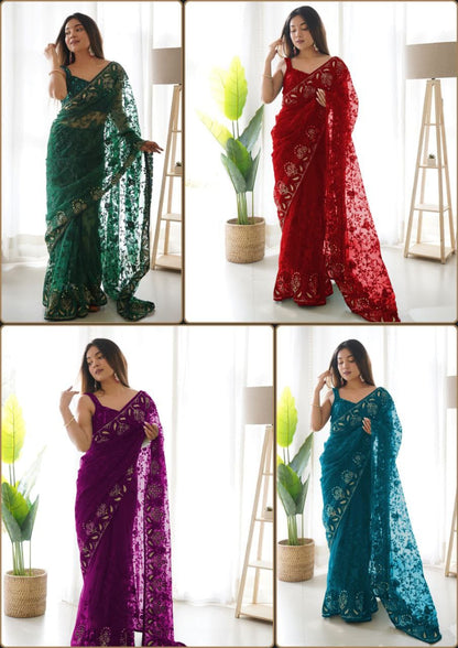 Rama Soft Net Embroidery Saree for Women 