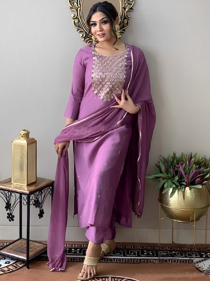 Onion Rayon Cotton Embroidery Sequinned Kurta Set 