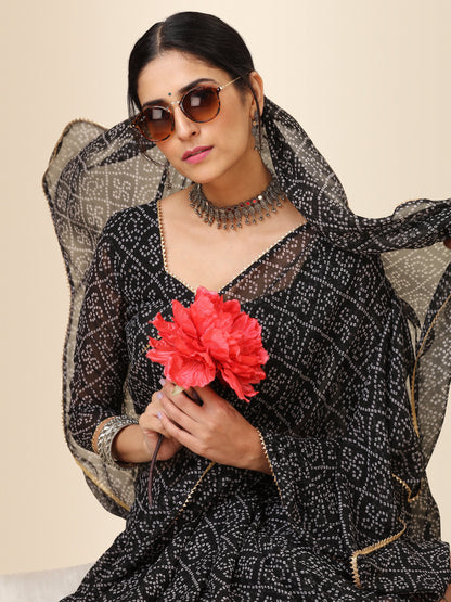 Black Georgette Bandhani Printed Saree for Women 