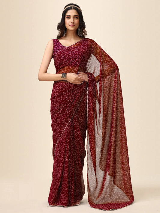 Maroon Georgette Bandhani Printed Saree for Women Orrly.Store