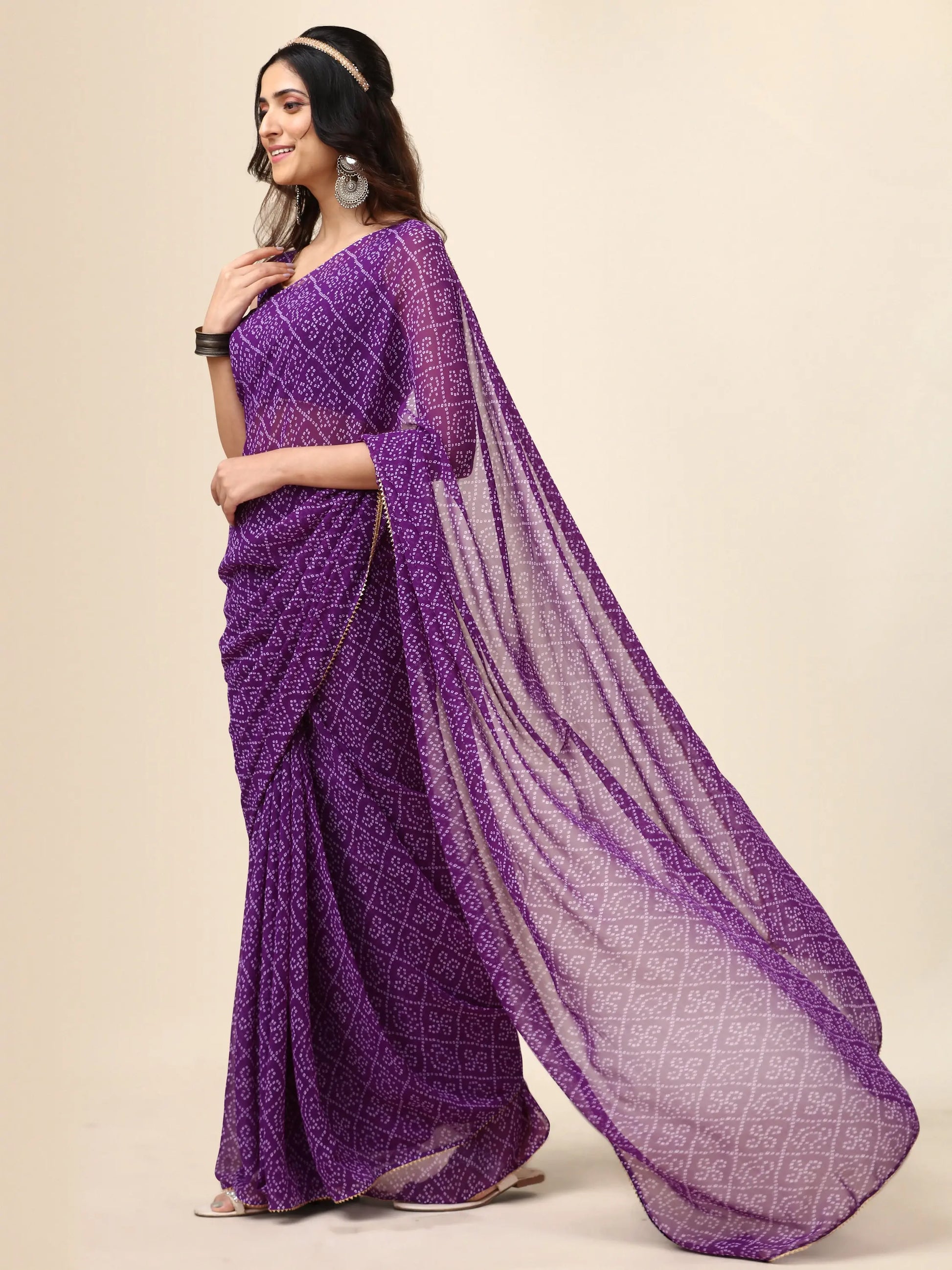 Purple Georgette Bandhani Printed Saree for Women Orrly.Store