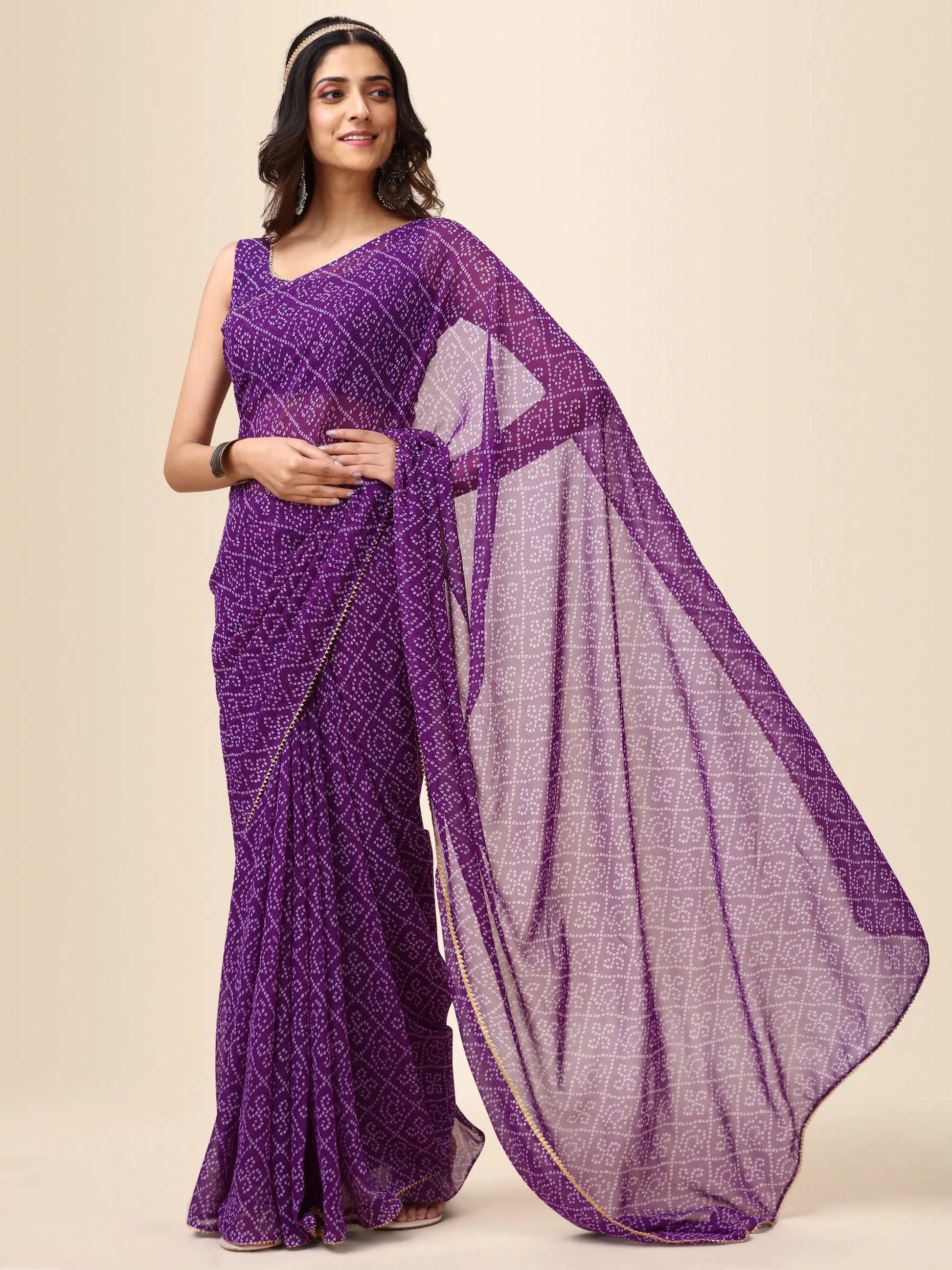 Purple Georgette Bandhani Printed Saree for Women Orrly.Store