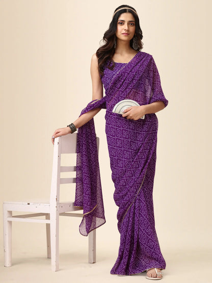 Purple Georgette Bandhani Printed Saree for Women Orrly.Store