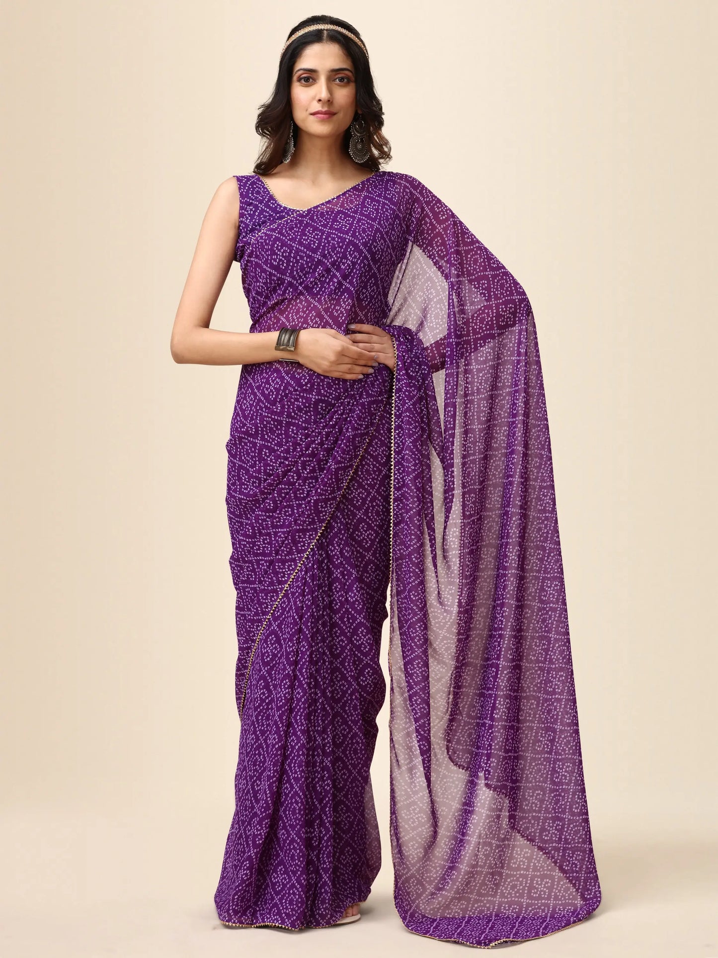 Purple Georgette Bandhani Printed Saree for Women Orrly.Store